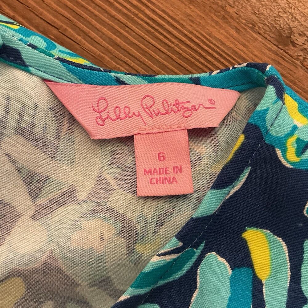 Lilly Pulitzerโ Kelby Stretch Shift Dress Blue Green Midnight Cove Print Size 6 - Picture 6 of 9